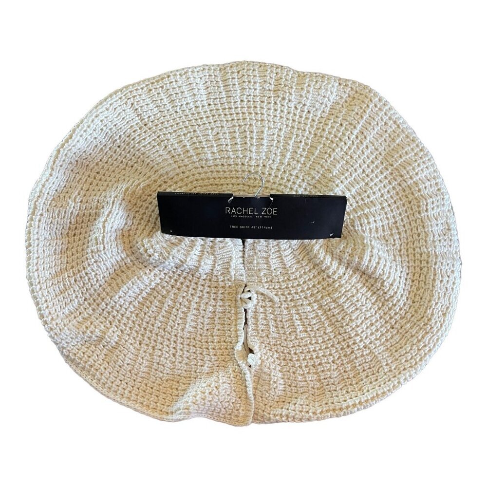 Rachel Zoe 45" Knitted Ivory Christmas Tree Skirt With Faux Fur Lining Boho